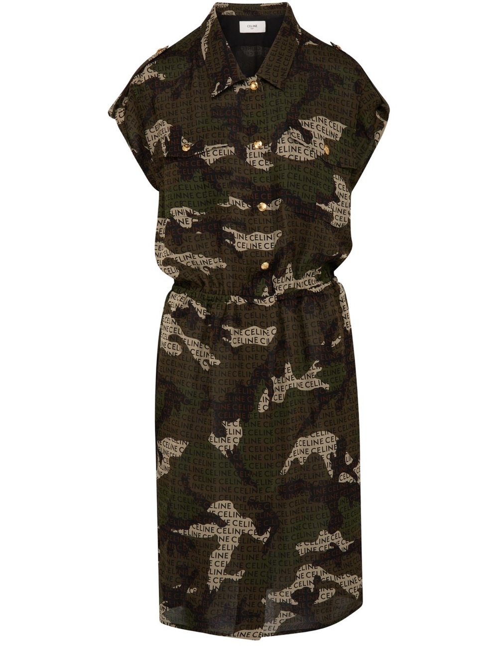 Celine - Silk Camouflage Midi Shirt Dress